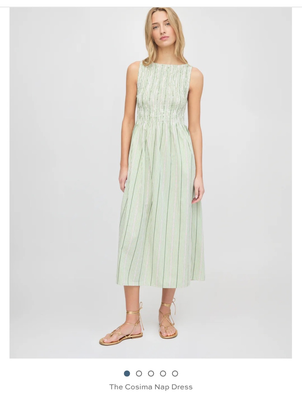 Hill House Nap Dress — Pale Green Striped Midi